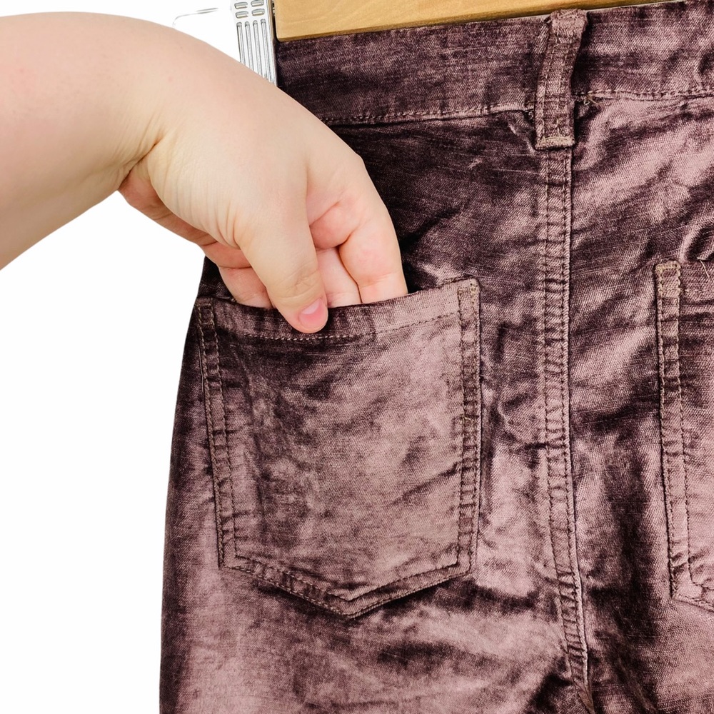 Free People Velvet Metallic Coated Cropped High Rise Disco Flare Jeans 25 Brown - Picture 10 of 13